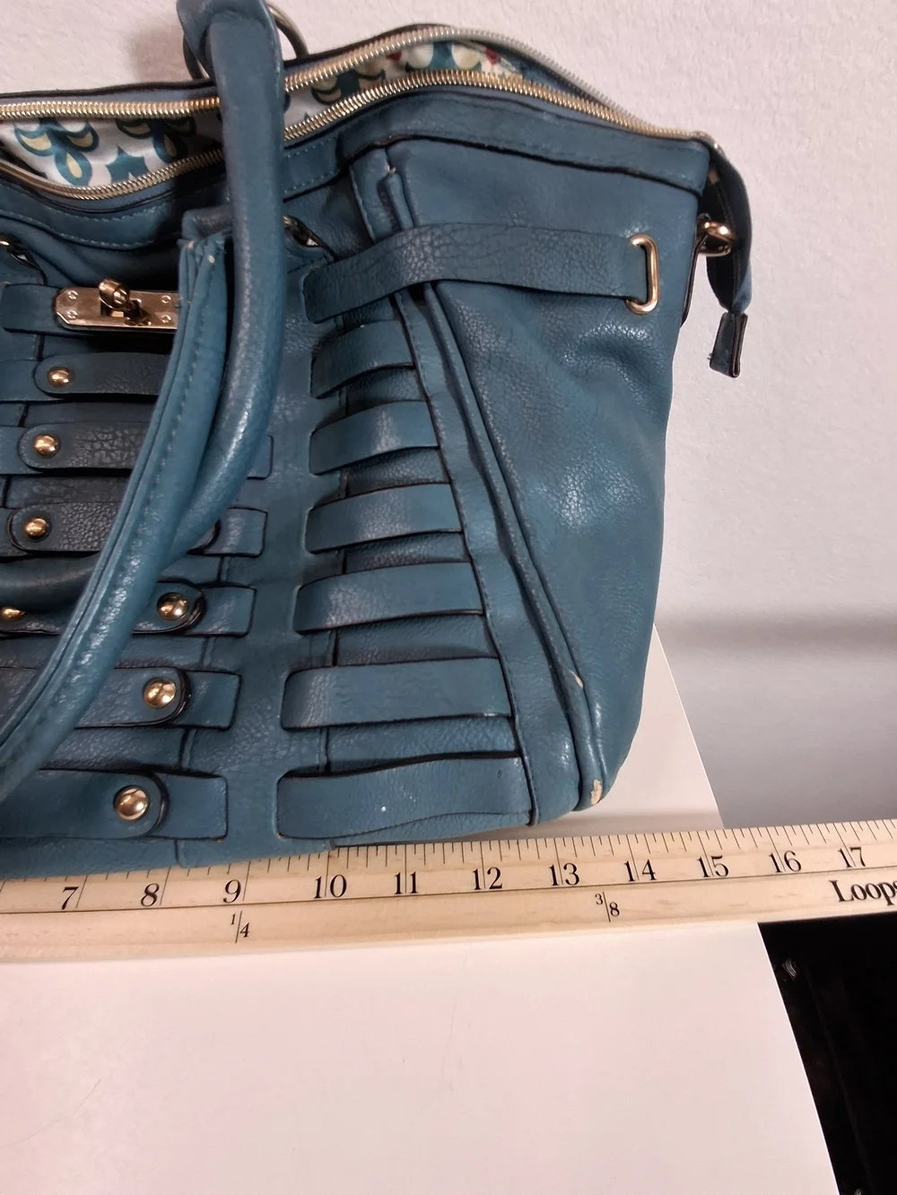 Big Buddha Teal Woven-Panel Tote with Gold Studs - Picture 9 of 14